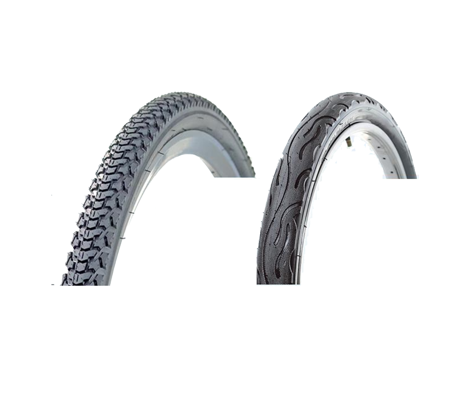 Two ENBANG bicycle tires displaying urban and mixed-terrain tread patterns